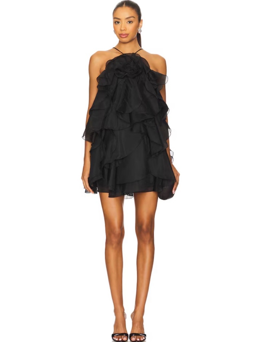 Aje Black Ruffle Halter Mini Dress size 4 US
